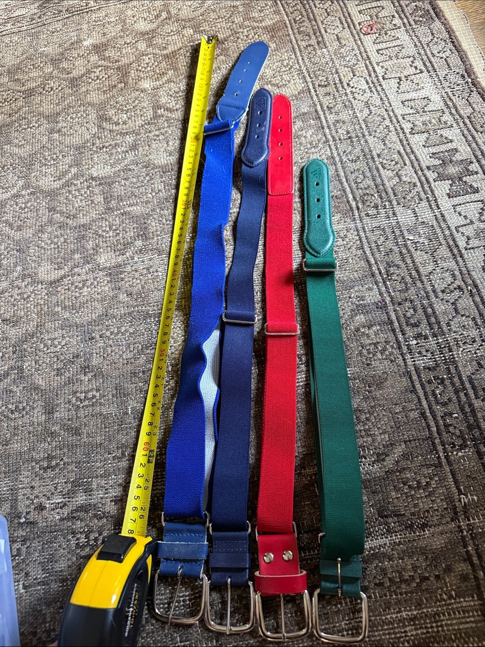 Lot of 4 baseball Elastic Belts - Blue, Navy, Red, Green